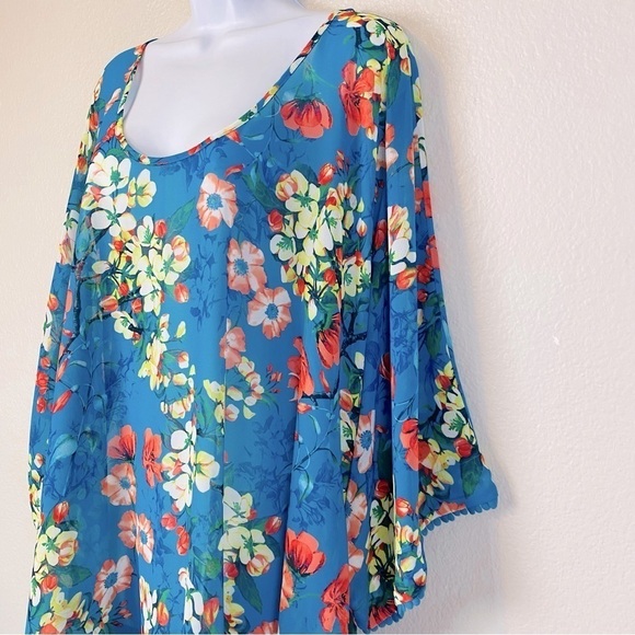 Lands’ End Blue Floral Semi Sheer Swim Cover Up Size L - Picture 1 of 9